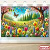 2D flat 1pc Vibrant spring meadow party polyester banner - colorful flowers and lush green plants design, photography ba