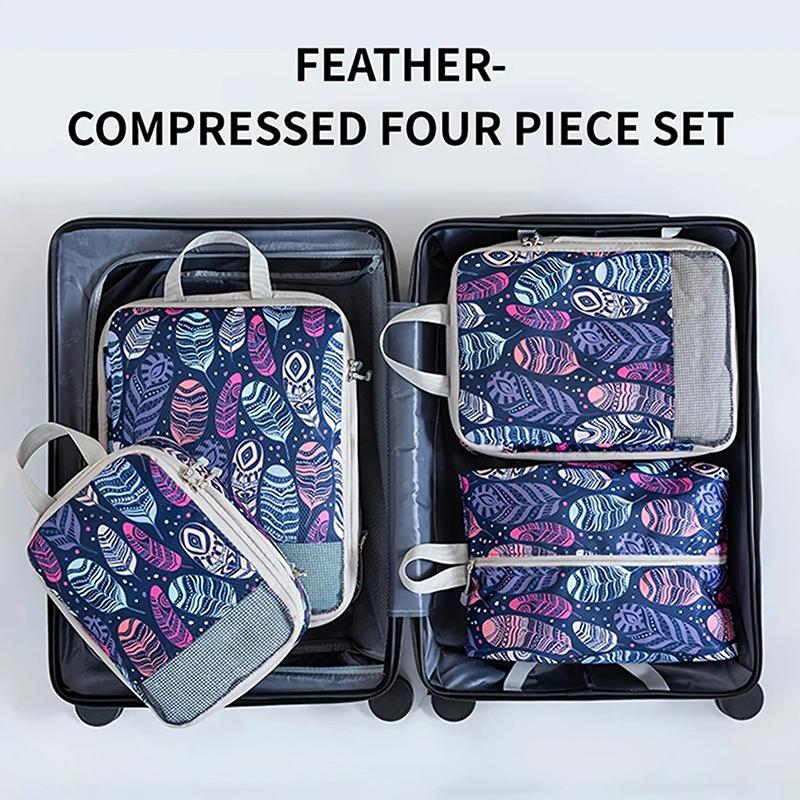 

4 шт. Компрессионные сумки для хранения Большой вместимости Складные упаковочные кубики Моющиеся Расширяемые сумки для хранения багажа Набор