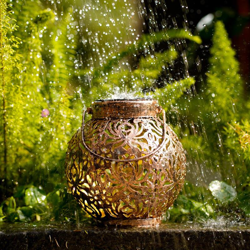 Led Solar Lantern Light Hollow Wrought Iron Projection Light Hanging Lamps Outdoor Waterproof Yard Garden Art Decoration