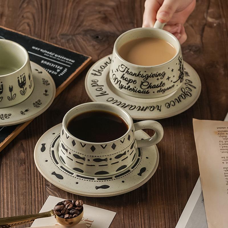 Retro Rough Earthenware Coffee Cups and Plates with A Sense of High End  Niche and Creative Latte Art  Japanese-style Office Afternoon Tea
