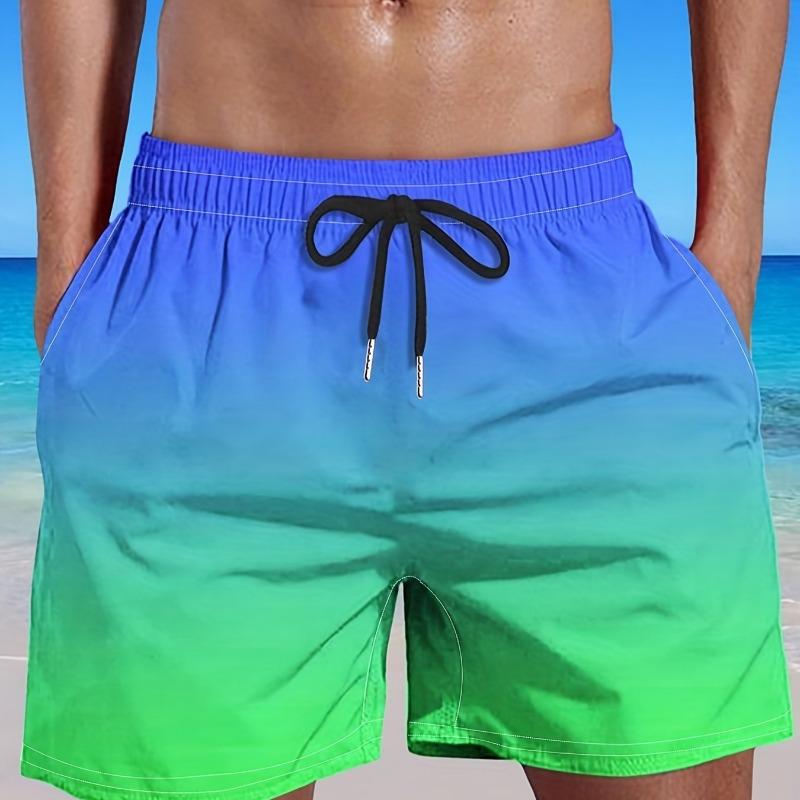 

Summer Men s Blue Green Gradient Beach Shorts Quick Dry Drawstring Swim Trunks S