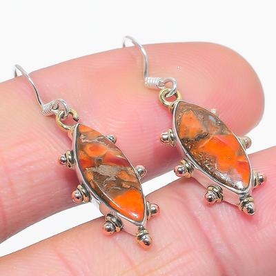 Natural Orange Copper Turquoise 925 Solid Sterling Silver Earring 1.25" Q5U61