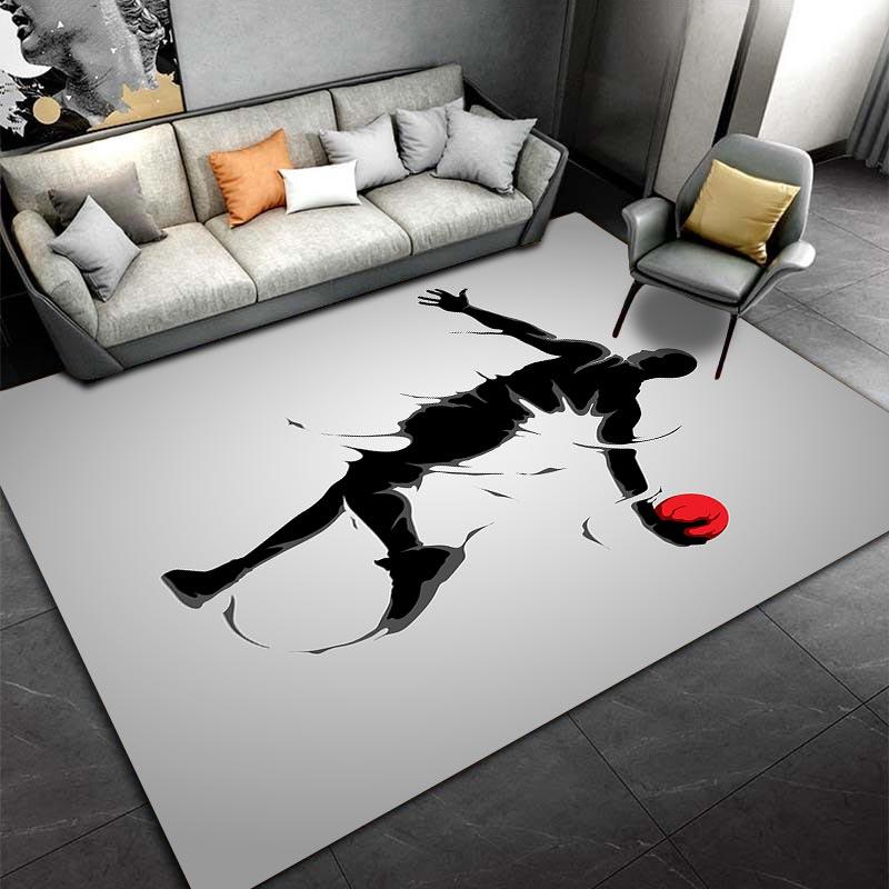 Modern Basketball Silhouette Rug with Red Ball on Gray Background Suitable for use as an anti-slip for living room bedroom sofas