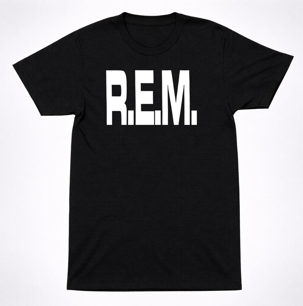 R.E.M. Classic Block Logo Shirt Alternative Rock Vintage Minimal Black Tee
