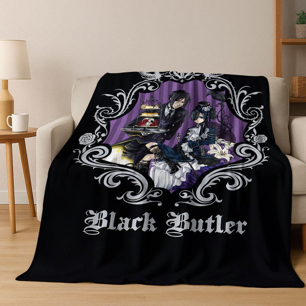Anime Black Butler Sebastian Ciel Cartoon Cartoon Flannel Blanket,Cozy Soft Throw Blanket for Home Bedroom Bed Sofa Cover Kids