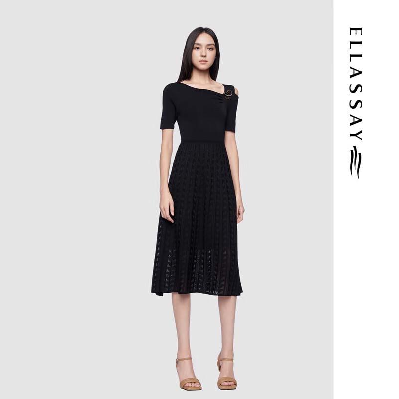 ELLASSAY Women's Off-Shoulder Asymmetric Deconstructed Mid-Length Dress
