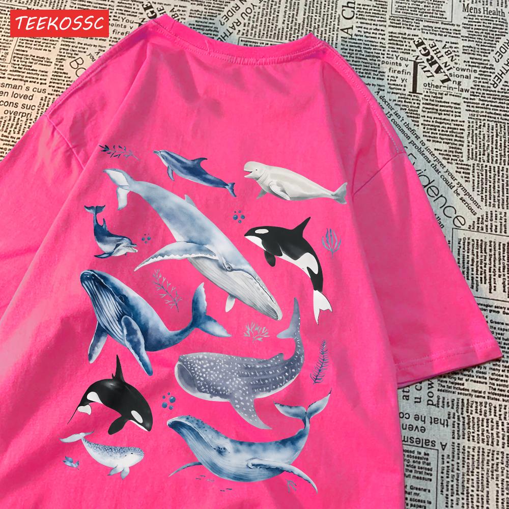 Fashion Cotton WomenS TShirts Ocean And Whales Printing Tops Oversize ONeck Soft Short Sleeve Summer Casual Female Clothes