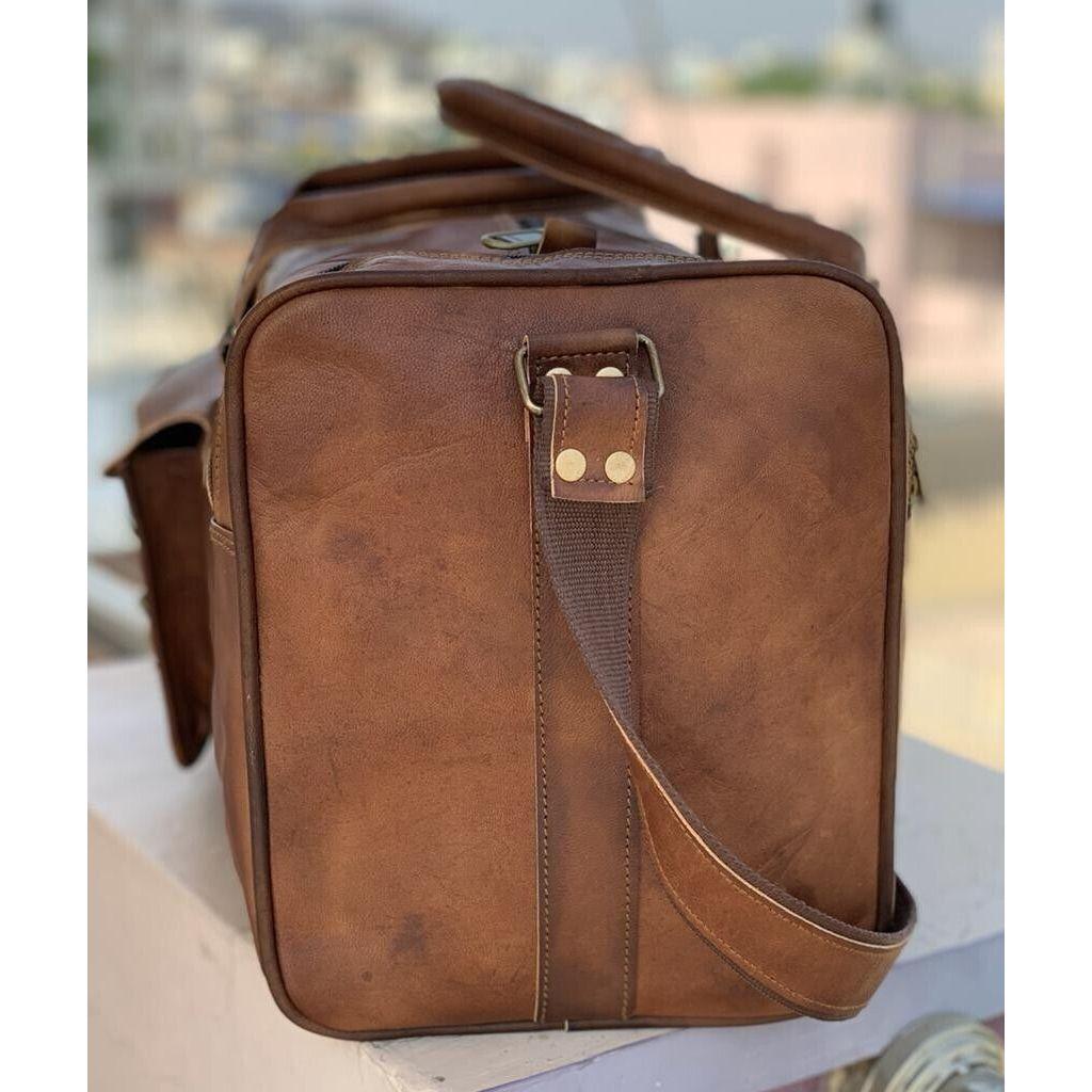 Męska torba podróżna z prawdziwej skóry koziej, brązowa, weekendowa, sportowa