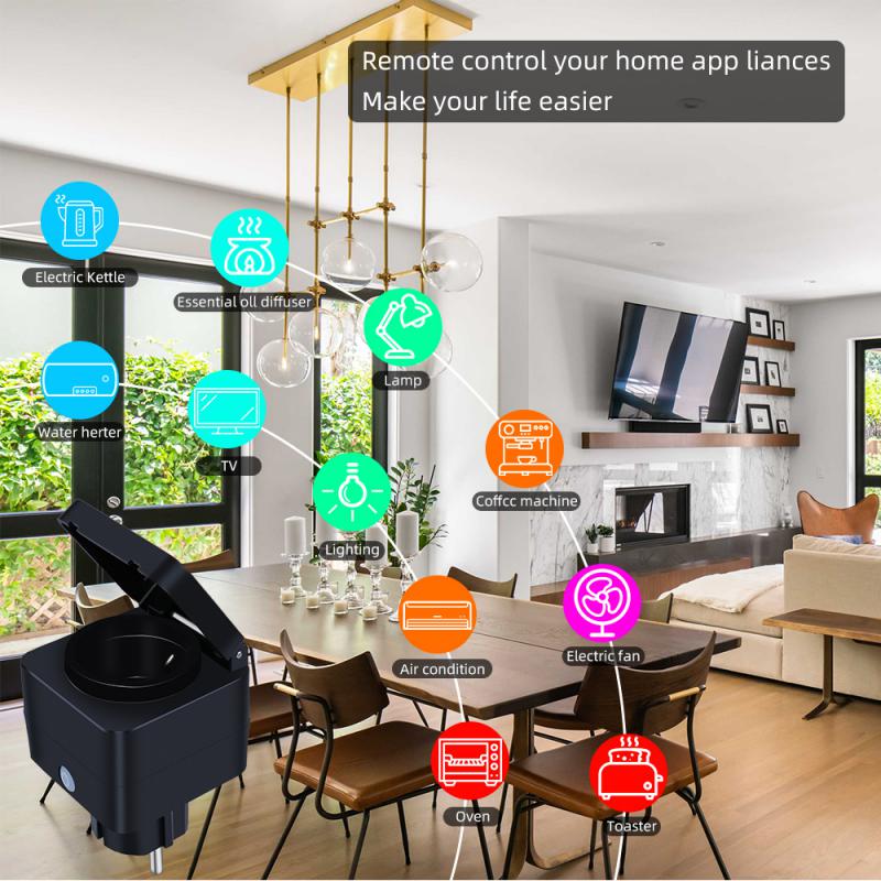 Priză inteligentă Corui Tuya Wifi, mufă inteligentă impermeabilă în aer liber, 16a, control al aplicației Smart Life cu monitor de putere Alexa Google Home