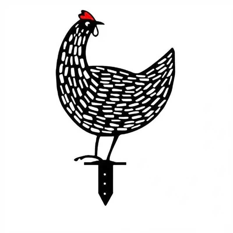 1pc Black Hollowed-Out Rooster Signboard Creative Garden Chicken Decorative Card Lawn Garden Decoration Accessories