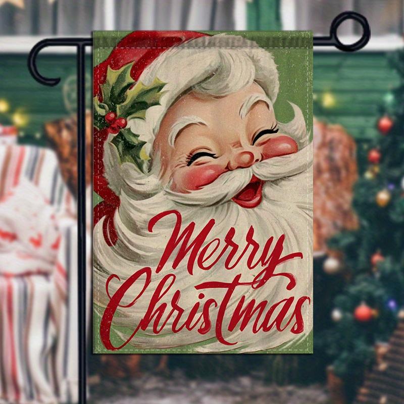 1pc Double-Sided Christmas Garden Ag - Santa Claus Face with Red Hat, Merry Christmas Text - Heavy-Duty Polyester