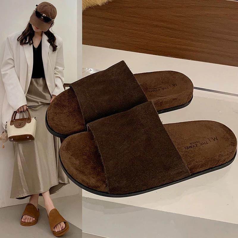 Fashion Summer Cork Sandals Women Fashion Clogs Thick-soled Slippers Women Suede Beach Sandals with Arch Support Women Clogs Sandals