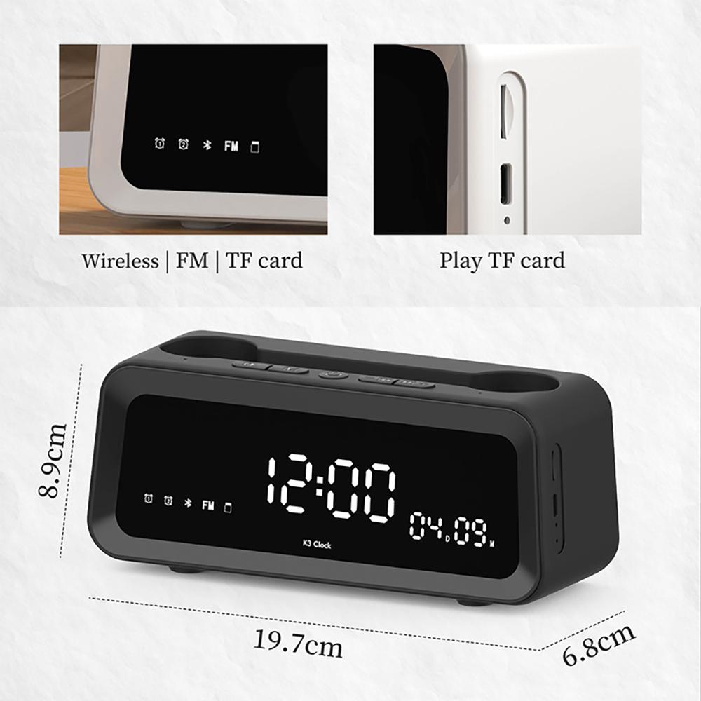 Digital Alarm Clock Bluetooth Speaker Radio Temperature Date Week Display TF Card Outdoor Camping Home Décor Rechargeable