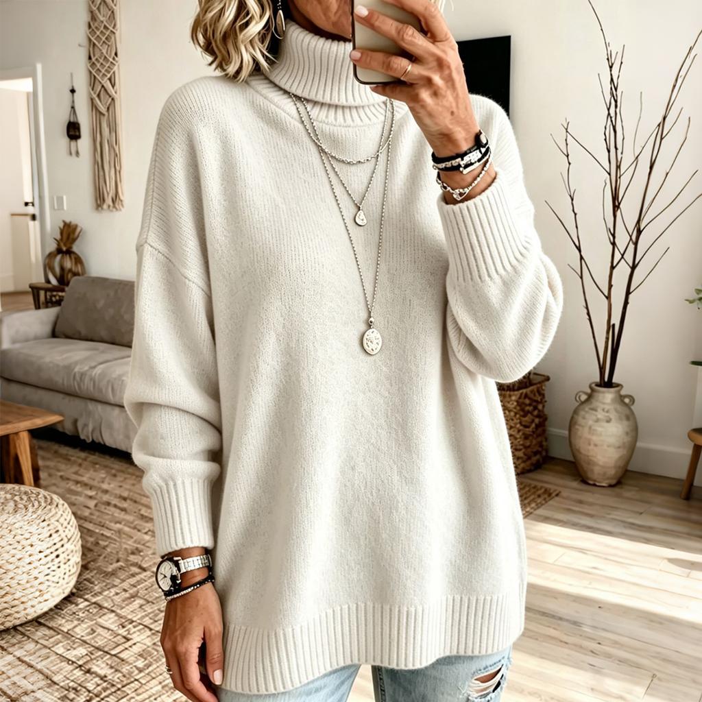 Women's Color Mock Neck Pullover Sweater Casual Knit Top for Everyday Wear