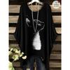 Zomer Grote Maten Plus Lichte Schaduw Zwarte Kat Patroon Gedrukt Vleermuis Mouw Casual en Comfortabel Zwaluwstaart Grote Maat Korte Mouw T-shirt