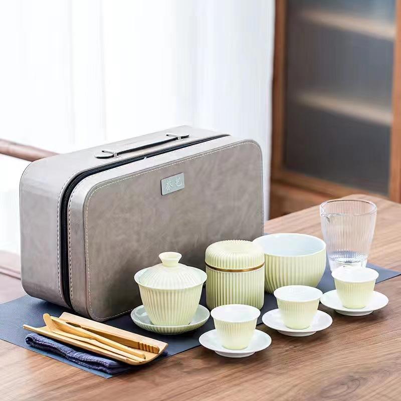 Ceramic tea set Home office tea art teaching Simple small fresh ceramic kung fu tea set Portable travel bag