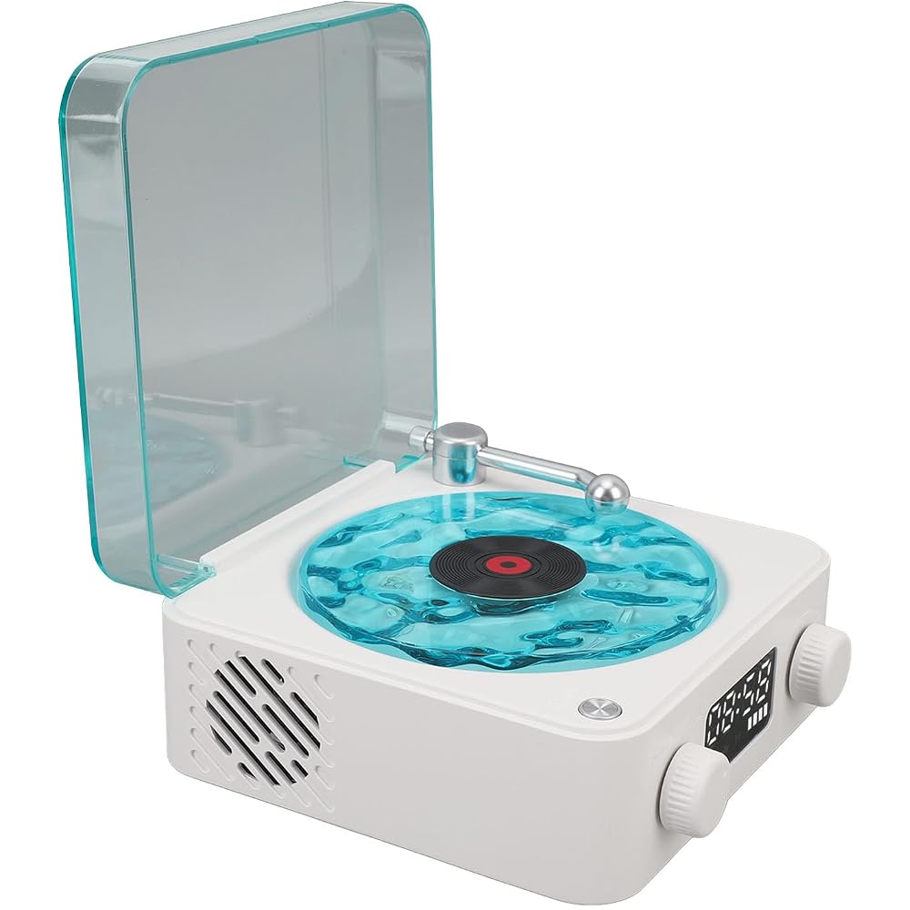 Generic Record Player Speaker with Weather and Battery Display, Portable for Living Room (White)