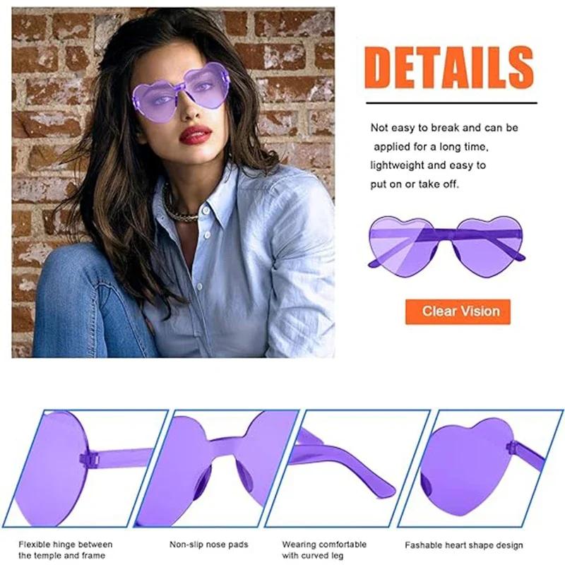Sunglasses for Women Jelly Color Frameless Heart Shaped One-piece Glasses Dazzling Color Glasses