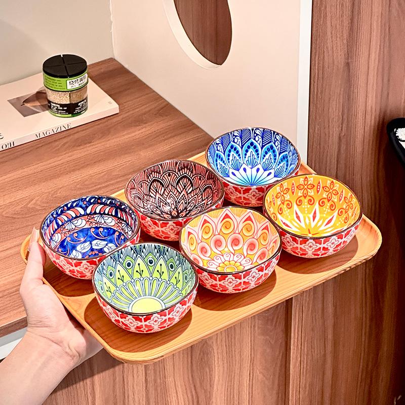 3/6PCS Bohemian Ceramic Sauce Bowls - Small Dishes for Home Cooking, Sushi, BBQ,Snacks | Dishwasher/Microwave Safe for Home