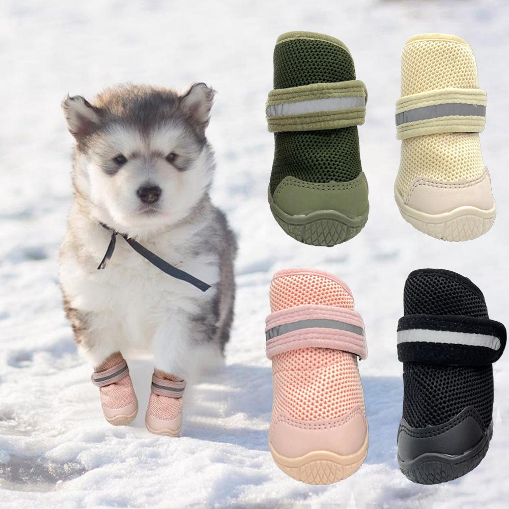 

4 светоотражающих обуви для собак, зимние противоскользящие дышащие сапоги с защитой лап