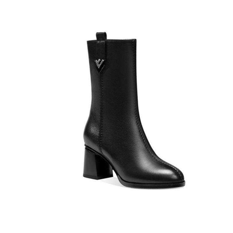 Autumn and winter new thick-heeled women's medium boots fashionable versatile thin boots medium boots Martin boots women