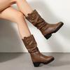 Women's low-heeled boots autumn and winter new European and American thick-heeled large-size Roman medium boots