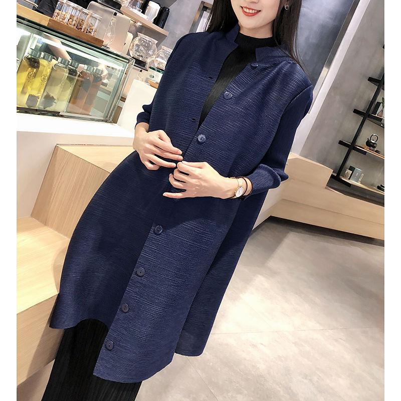 Bluză Jachetă de vânt cu un singur piept Lungime mijlocie 2022 Guler în picioare Jachetă temperament Mâneci trei sferturi Cardigan complet