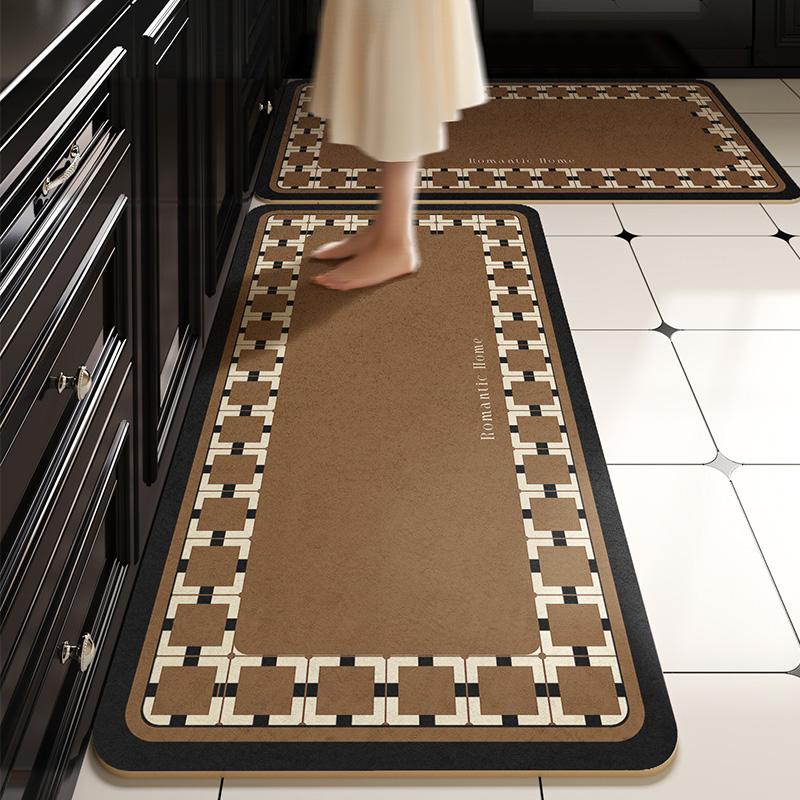 Pvc Kitchen Floor Mat Waterproof Non-Slip Carpet Vinyl Leather Rug Retro Home Decoration Oil-Proof Long Foot Mats Alfombra