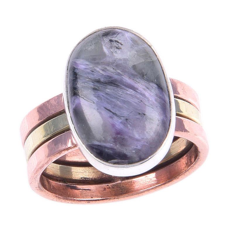 Natural Seraphinite Gemstone Handmade 925 Sterling Silver Two Tone Ring S.7 U3d93