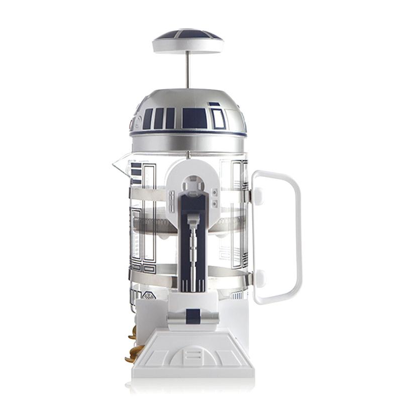 960ml Ruční kávovar Kreslený robot Kancelář Domácnost Manuální Termo hrnec Nerezový Lisovací Mini Kávovar