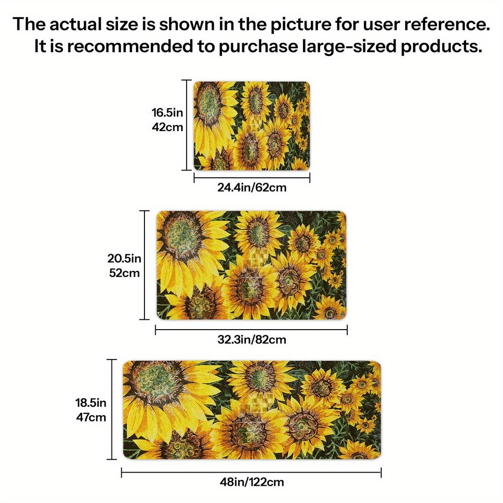 1Pcs Summer Sunflower Pattern Floor Mat Modern Kitchen Polyester Rug Non-Slip Colorful Indoor Carpet, For Home Bathroom Bedroom Living Room Decor