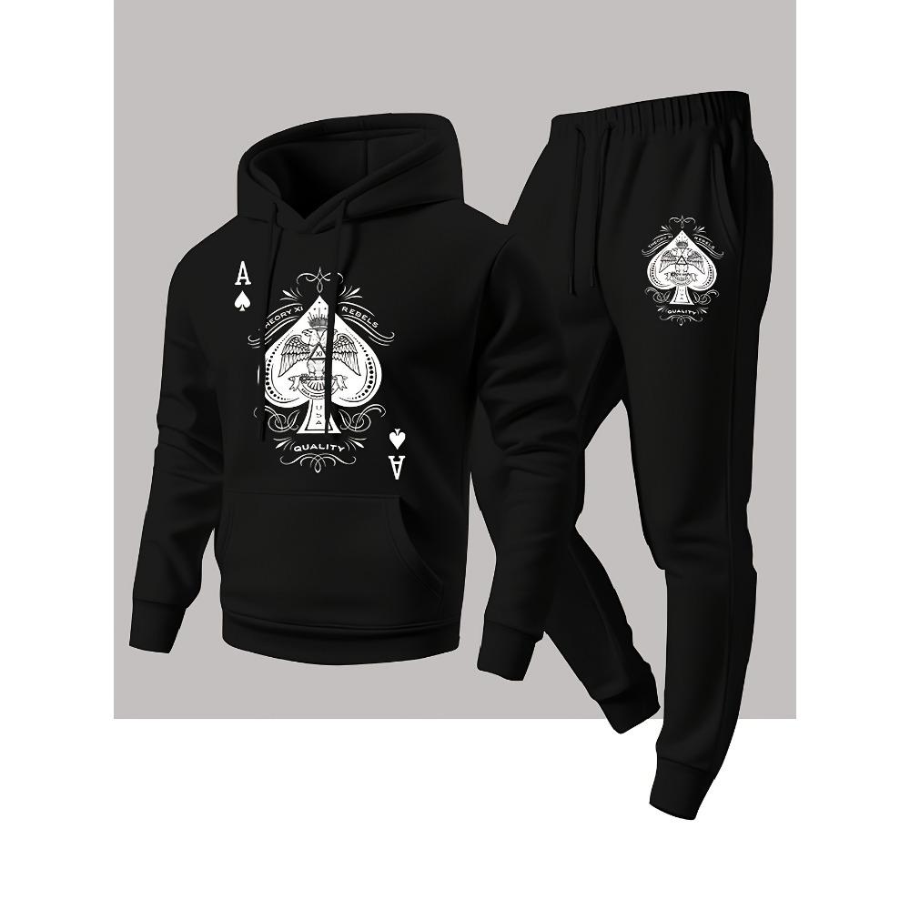 Fashionable Spade Print Hooded Sweatshirt Sports Pants Set Sports and Leisure Set Multifunctional Street Style Two Piece Set