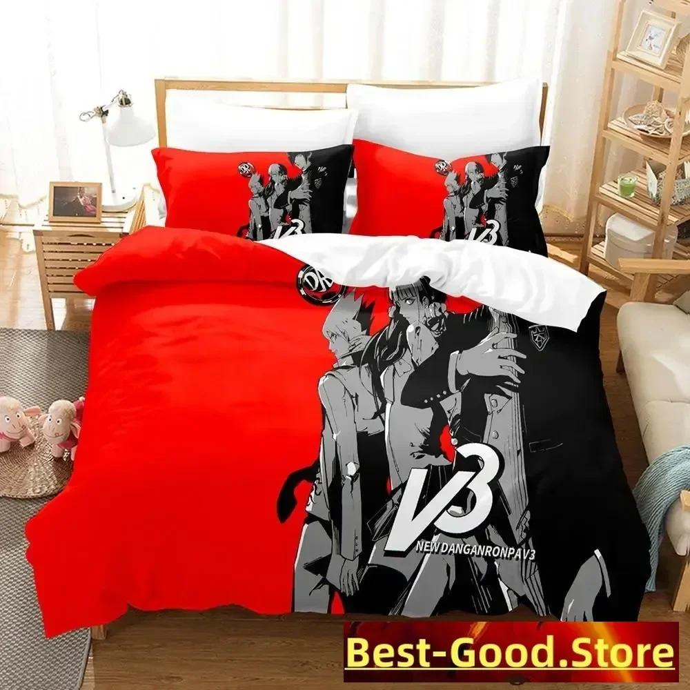 Danganronpa V3 Bettwäsche-Set Cartoon Anime Dreiteiliges Set Erwachsener Kind Schlafzimmer Bettbezug-Sets Kawaii Mädchen Bettdecke Bettwäsche-Sets