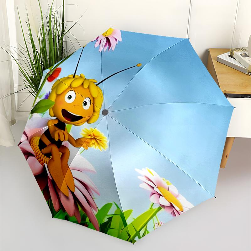 Maya the Bee Print Automatic Umbrella, 8 Rib Iron Frame, Plastic Handle, Suitable for Outdoor Travel &Daily , Ideal Gift