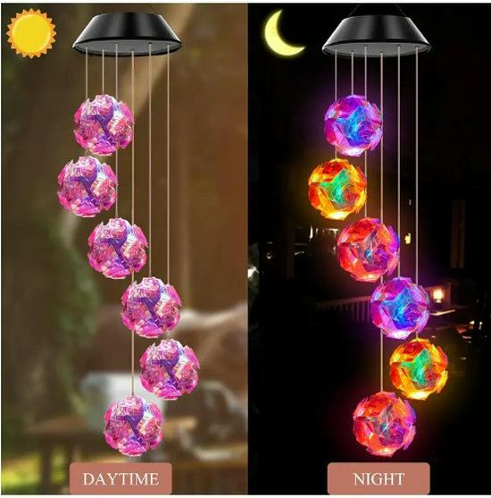 Solar Seven-Color Rose Wind Chime Lamp: Outdoor Courtyard Hanging Light for Halloween Decor