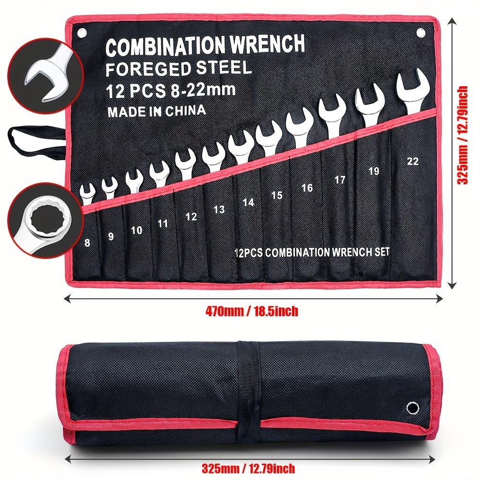 12 Piece Nut Wrench Set, 8mm-19mm, Fully Polished, Includes Roll - Case, Dual purpose wrench