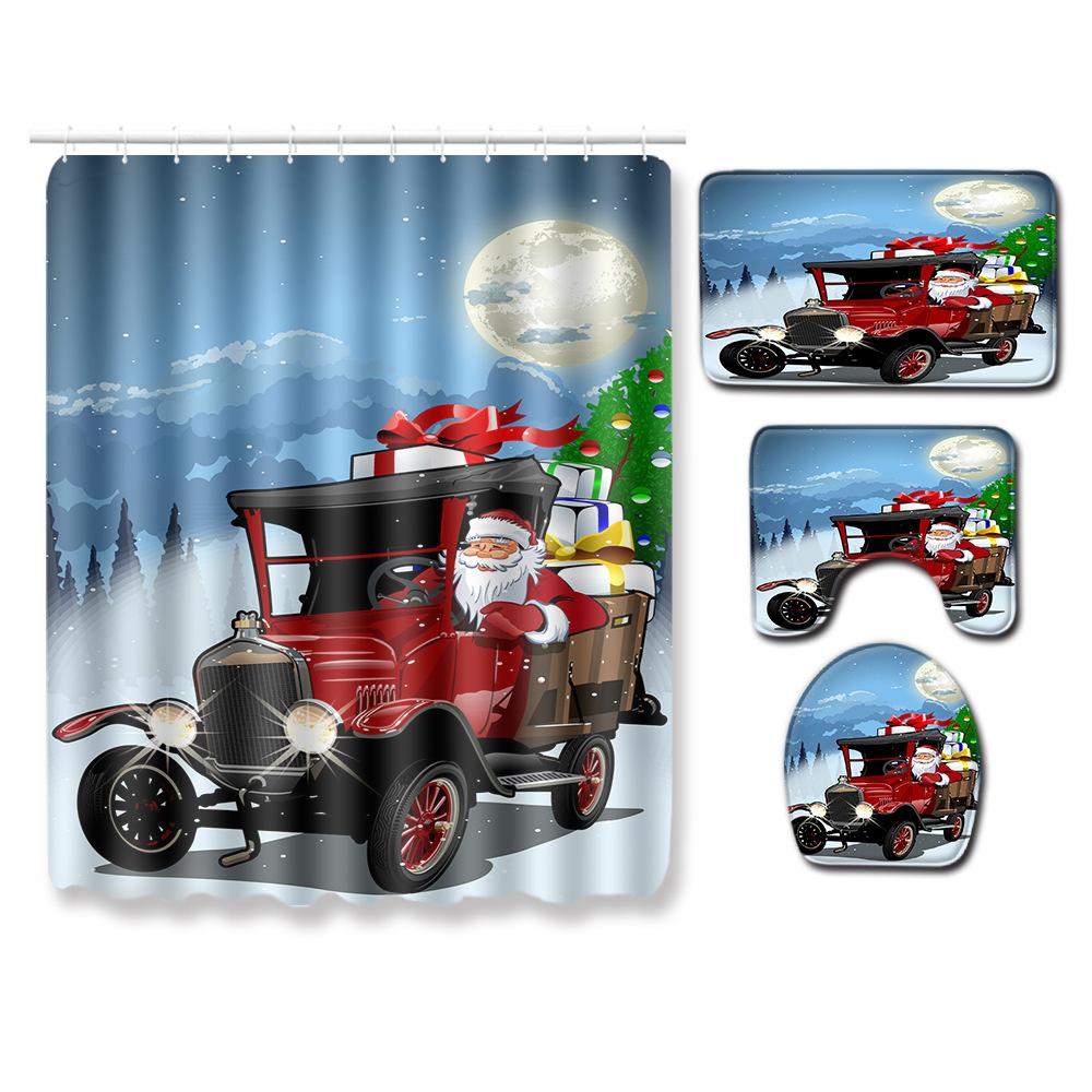 3D Digital Printing Christmas Waterproof Shower Curtain Four-Piece Bathroom Non-Slip Door Mat Bedroom Living Room Floor Mat Carpet