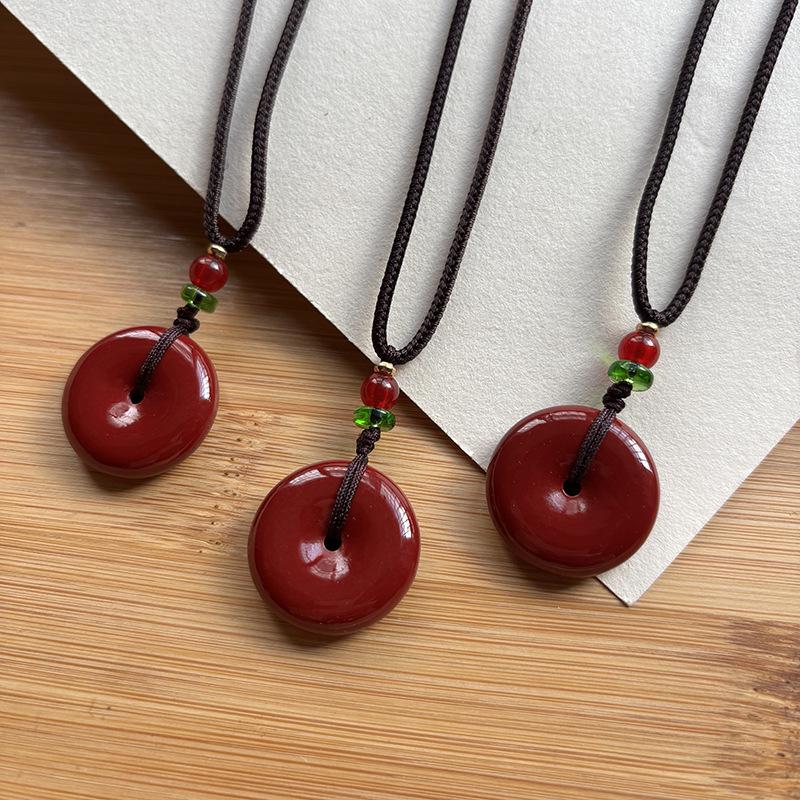 Imperial Purple Peace Buckle Cinnabar Necklace, Unisex Guardian God Pendant