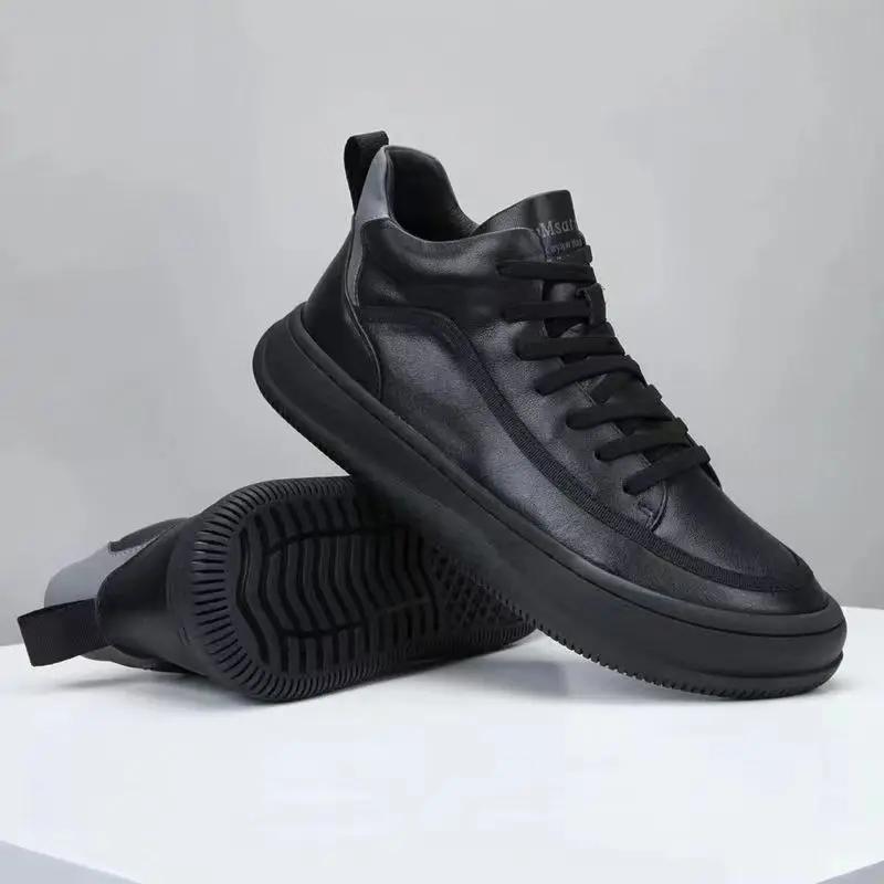 Heren Leren Laarzen Platform Warme Bont Enkellaarsjes Kort Vetersluiting Mode Nieuwe Casual Schoenen voor Heren Werken Botas