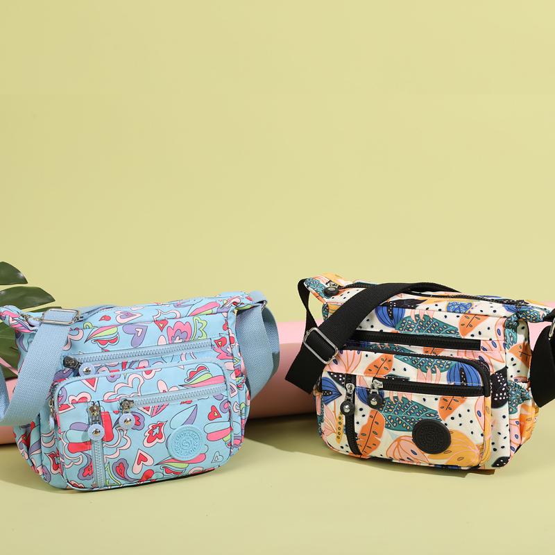 Women's Mobile Phone Bag Printed Nylon Shoulder Bag Crossbody Bag Middle-Aged Mother Bag Small Square Bag