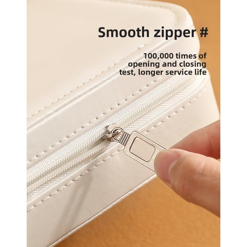 Leather Zipper Stud Earrings Storage Jewelry Box with Baffle Earrings Ring Large Capacity Jewelry Jewelry Portable Box