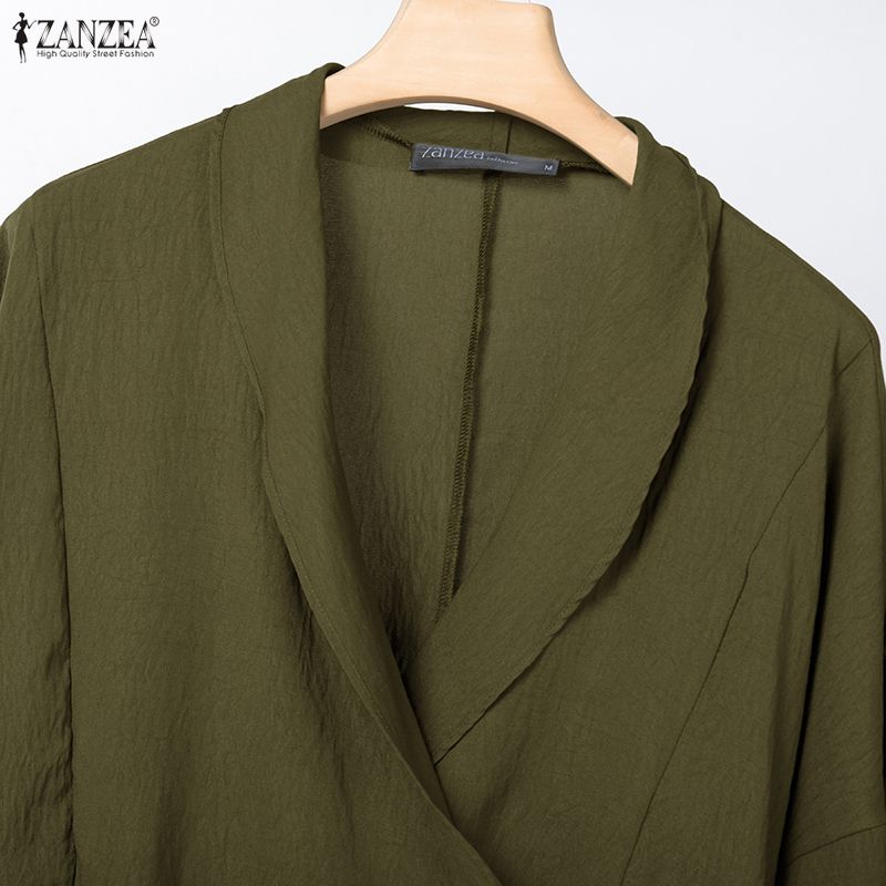 ZANZEA Dámská halenka s dlouhým rukávem a kalhoty se širokými nohavicemi, ležérní dvoudílné soupravy