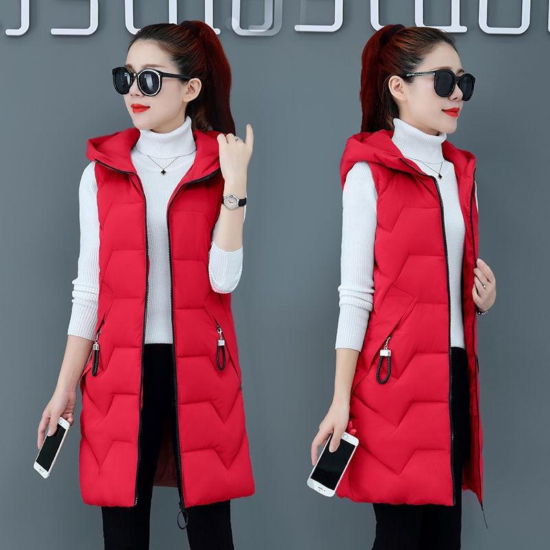 IELGY mid-length down cotton vest women's autumn and winter new style Korean hooded cotton vest warm vest waistcoat