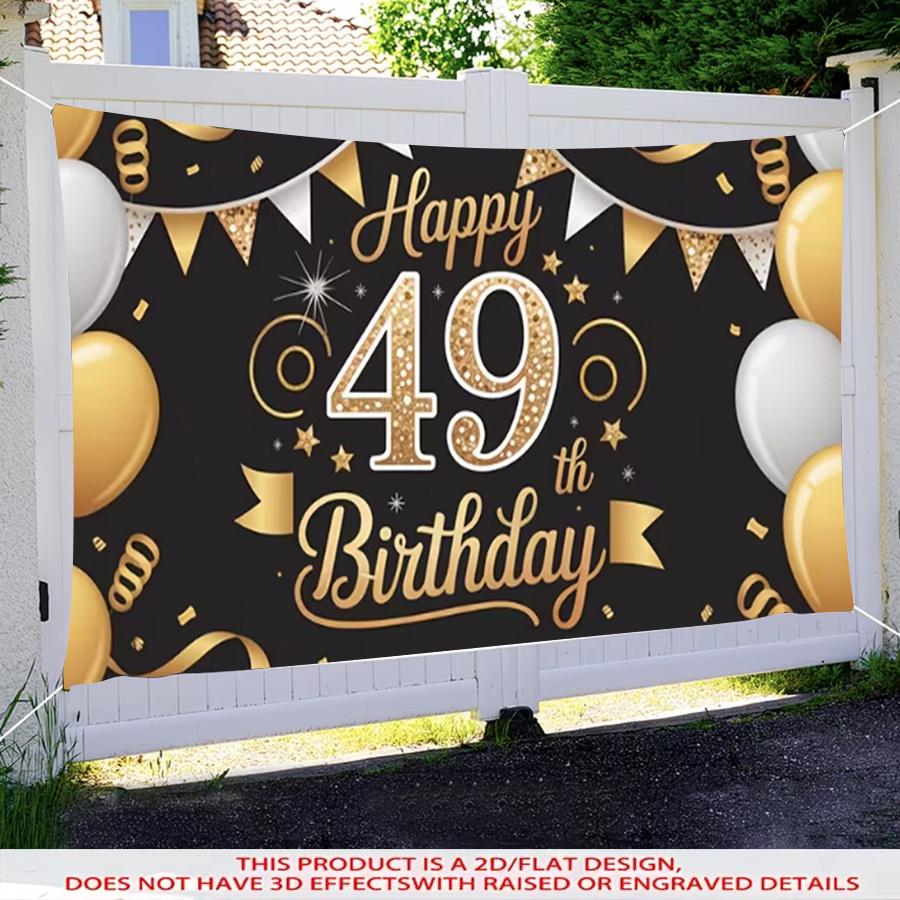 1pc 2D 49th Birthday Theme Decorative Banner Black Gold Party Decor Backdrop For Living Room Bedroom Garden Scene Clear Print Party Scene