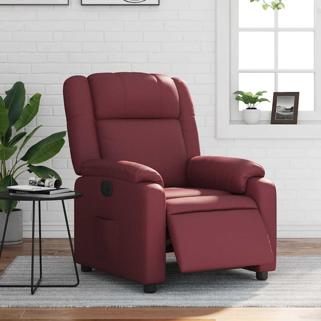 Electric Recliner Chair Wine Red Faux Leather