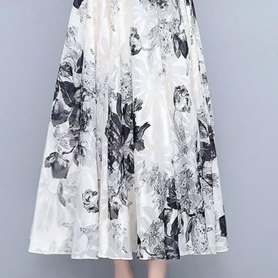 Women's Summer Flowy Chiffon Maxi Dress Casual Short Sleeve V Neck Long Dress Boho Floral Beach Sundress