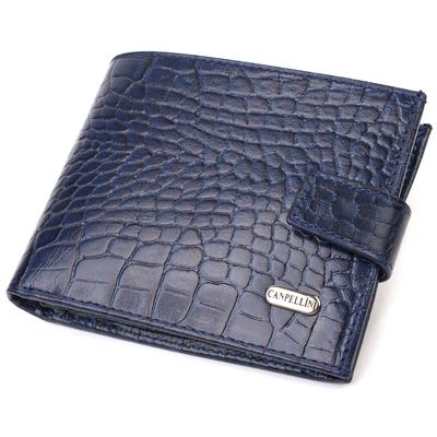 Linda carteira horizontal masculina feita de couro genuíno com réptil de iodo em relevo CANPELLINI 21889 Azul
