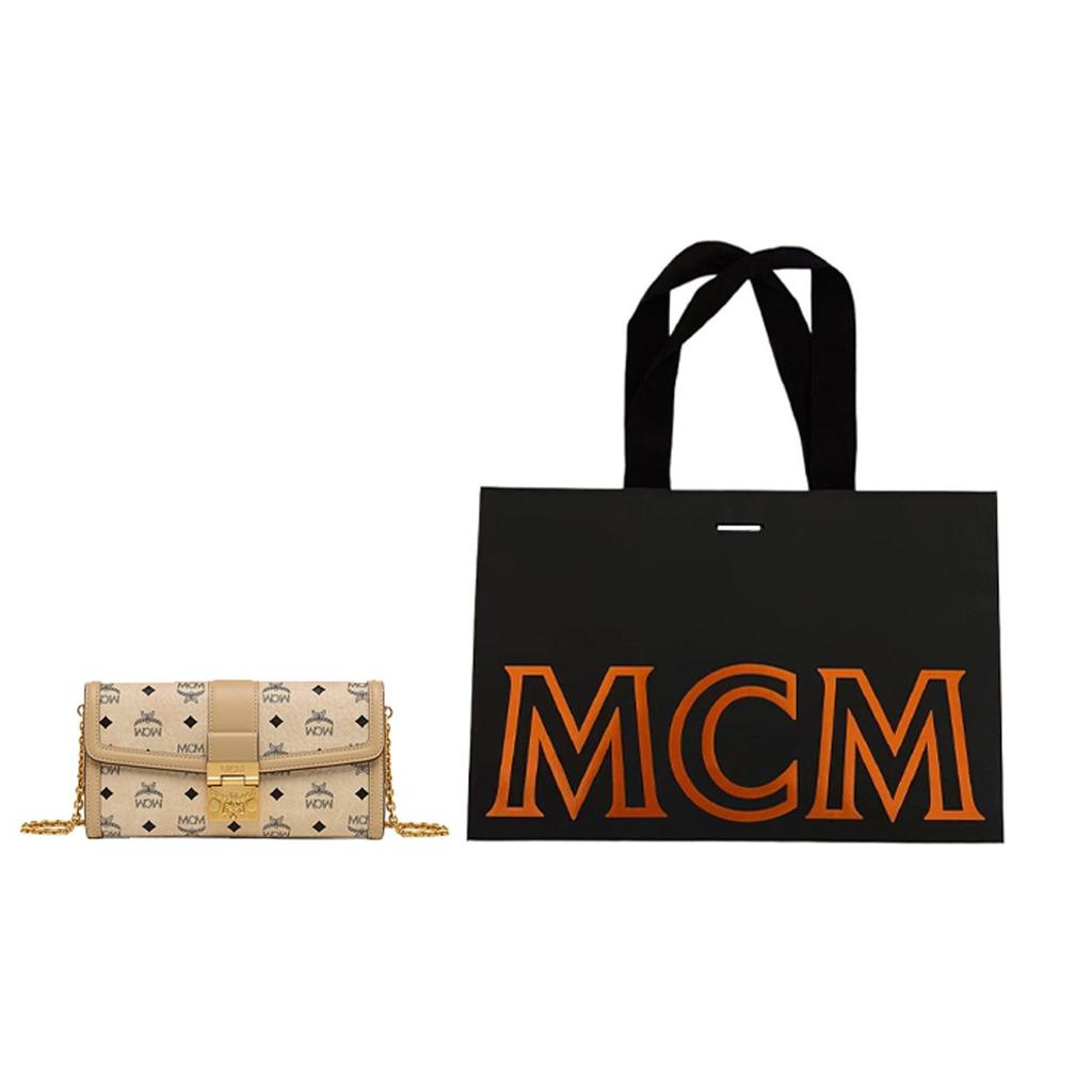 MCM Tracy Metall-Logo Monogramm-Print Ketten-Schultergurt Beschichtetes Canvas und Lederbesatz Große Crossbody-Tasche Damen Crossbody-Tasche Beige MYLDSXT01I8001