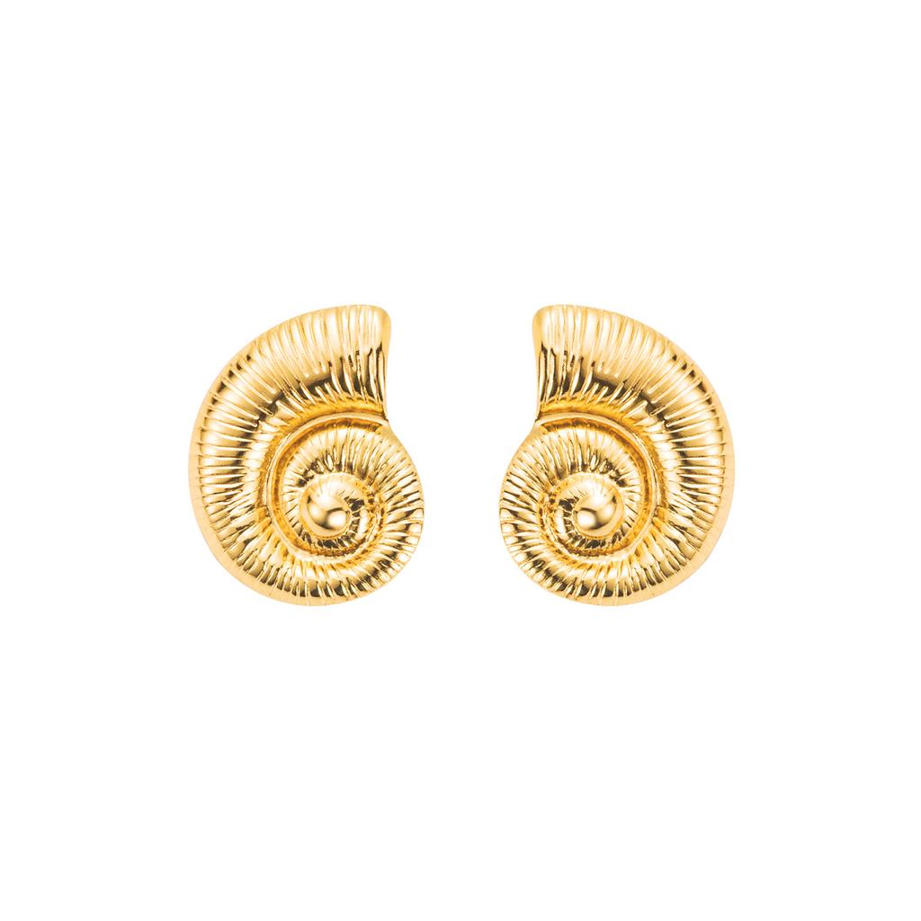 18K Gold Stainless Steel Stud Earrings Women Vintage Ocean Element Vacation Style Titanium Steel Fashion Ear Jewelry New Arrival