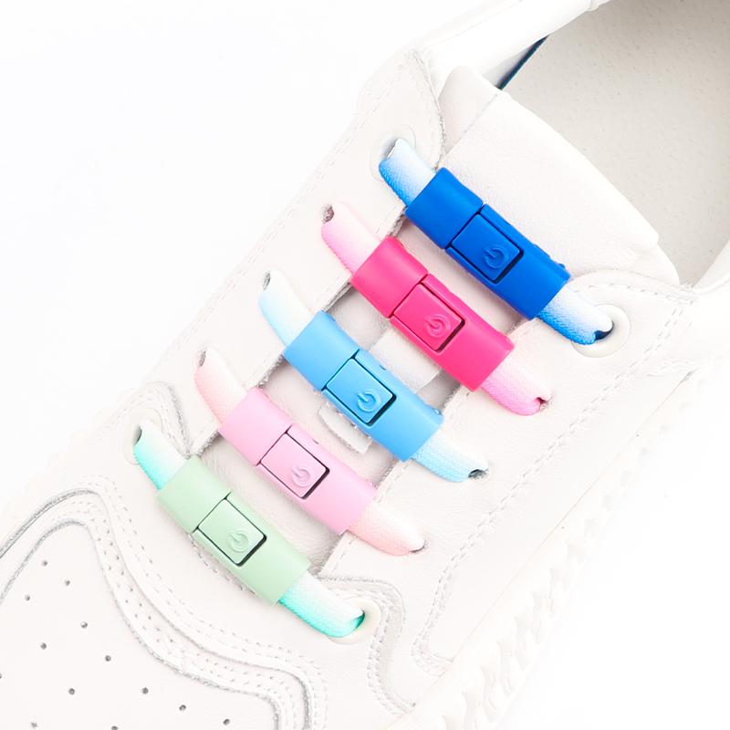 Switches Colorful Metal Buckle No Tie Shoe Laces Press Lock Shoelaces Without Ties Elastic Flat Shoelace Sneaker Kids Adult